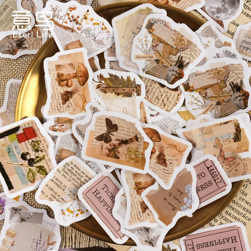 

46pcs/pack Box Stickers English Text Retro Style Stickers Hand Account Mobile Phone Album Diary Decorative Material Stationery