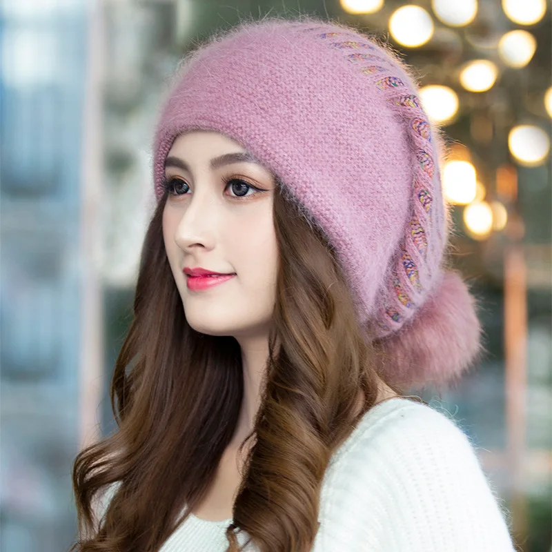 

Female Winter Hat Thickening Large Head Circumference Solid-color Warm Hat Ear Protection Windproof Hat Women Knitted Hat