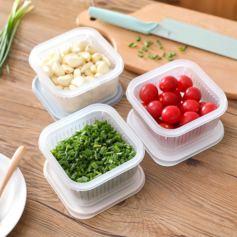 

2-layer Drain Basket with Lid & Splits Joint Mini Refrigerator Storage Box Food 2-layer with Lid & Split Joint 2-layer