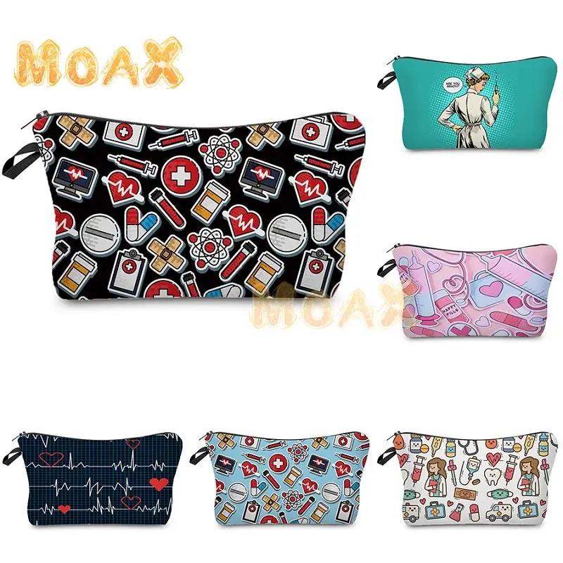 

Nurse ECG Printing Cosmetic Bag Women Lovely Casual Travel Portable Storage Clutches Female Lipstick Key Holder Makeup Bags