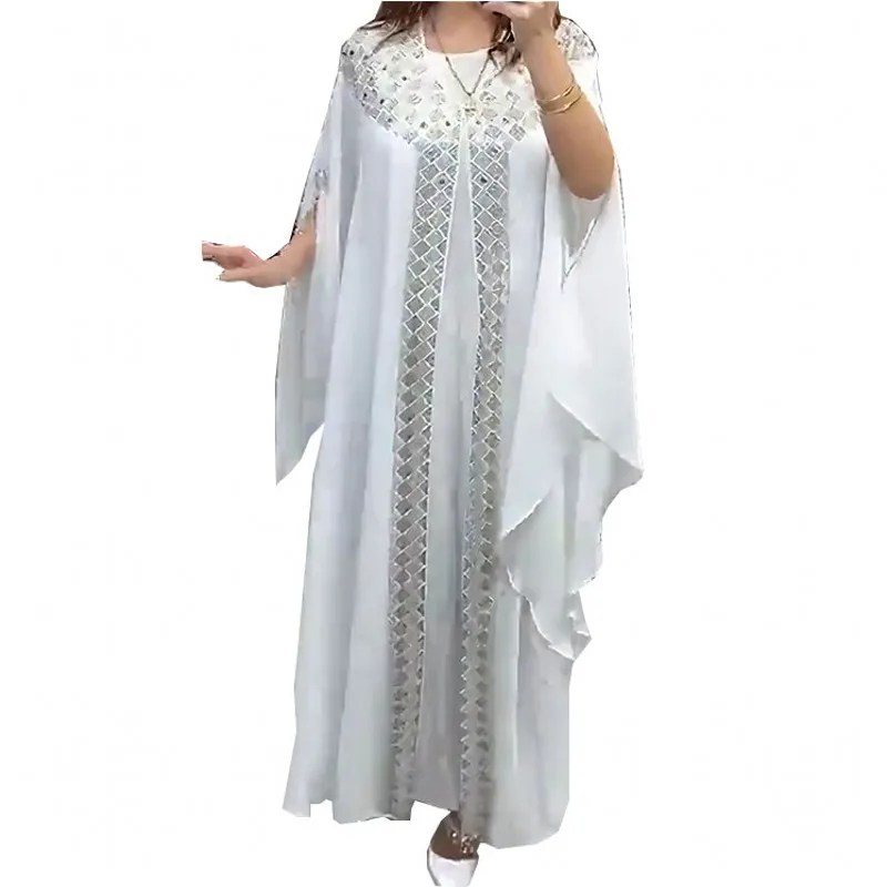 

Abayas Muslim Dress Women O Neck Split Sleeve Loose Robes Summer Fashion Diamond Arab Dubai Islamic Clothing Ramada Muslim Dress