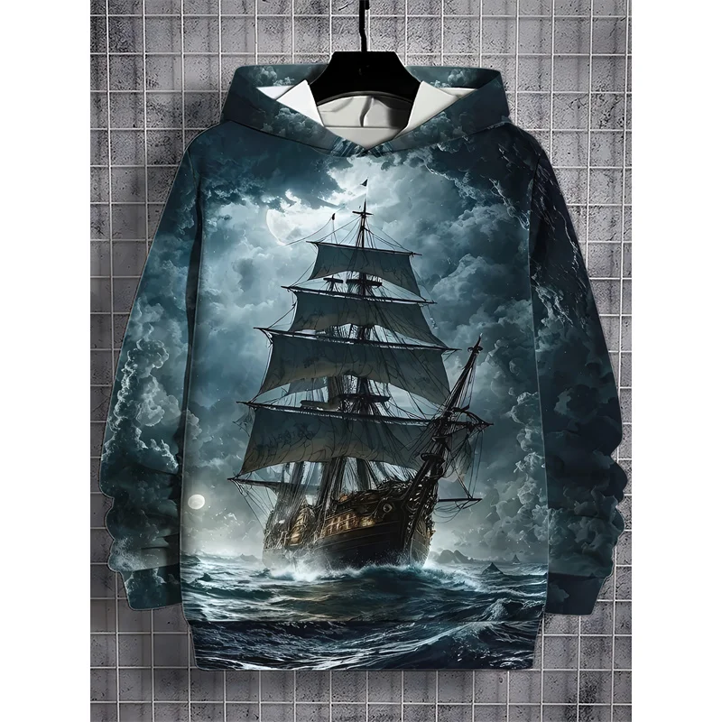 Толстовка с капюшоном рисунком луны для мужчин навигационный компас