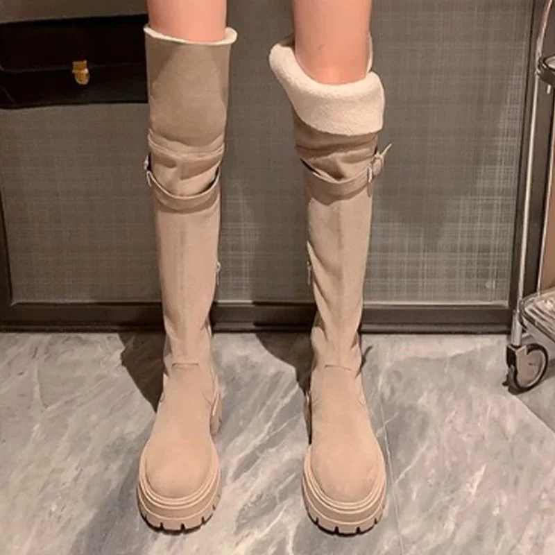 Женские замшевые сапоги-Челси выше колена на среднем каблуке дизайнерская