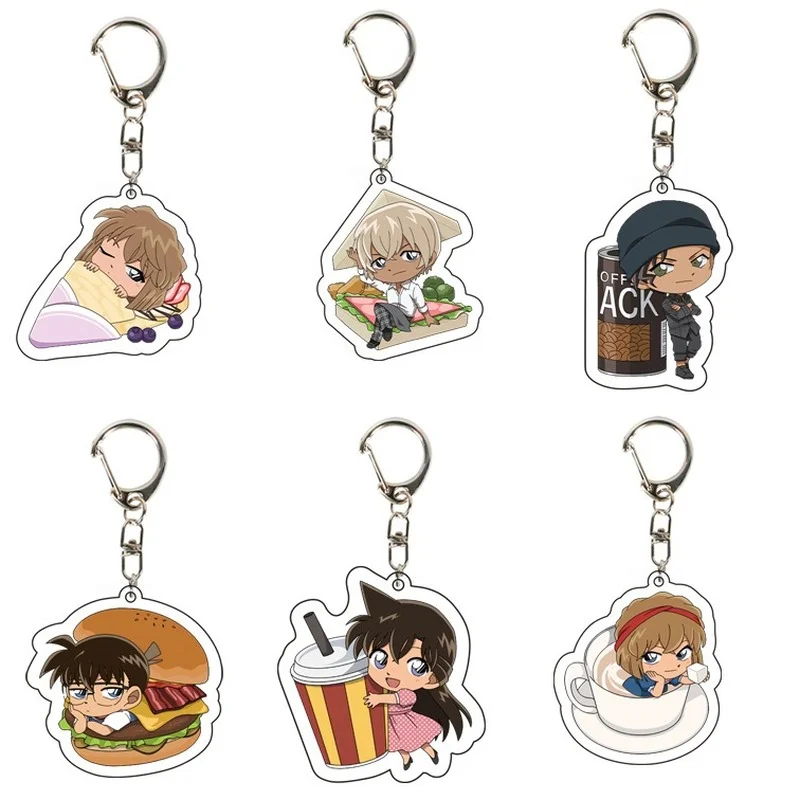 

Detective Conan Dessert Anime Key Chain Women Akai Shuichi Kaitou Kiddo Keychain Man Acrylic Key Ring Party Cosplay Kid Ornament