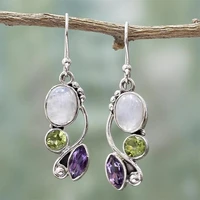 charm gift chic hook engagement wedding jewelry amethyst ear stud multi gemstone moonstone earrings peridot