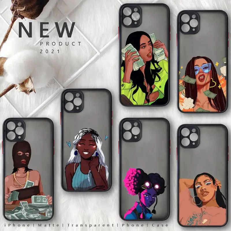 

Afro Girls Black Women Art Phone Case matte transparent For iphone 7 8 11 12 13 plus mini x xs xr pro max cover