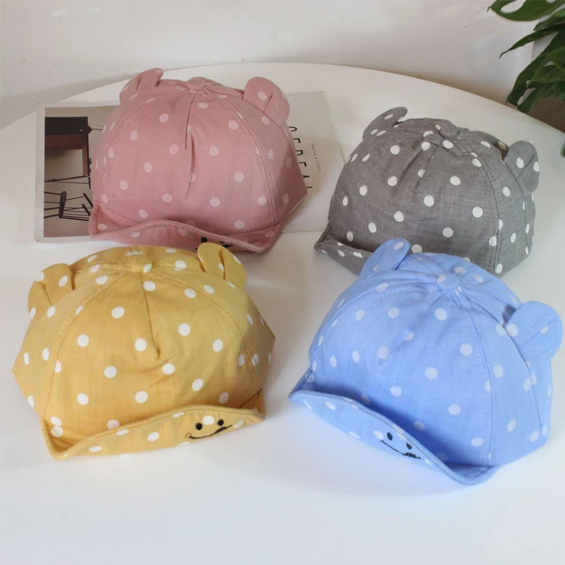 

ZK40 2022 Summer Cotton Sun Hat Kids Soft Sun Hat Baby Girl Boy Cute Sun Hat Smiley Ears Peaked Cap Soft Brim Infant Hat