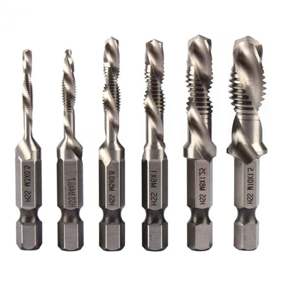 Набор сверл для метчиков из высокоскоростной стали, метрическая резьба, метчик с шестигранным хвостовиком с титановым покрытием M3-M10, размер 1/4 дюйма, метчик с шестигранным хвостовиком