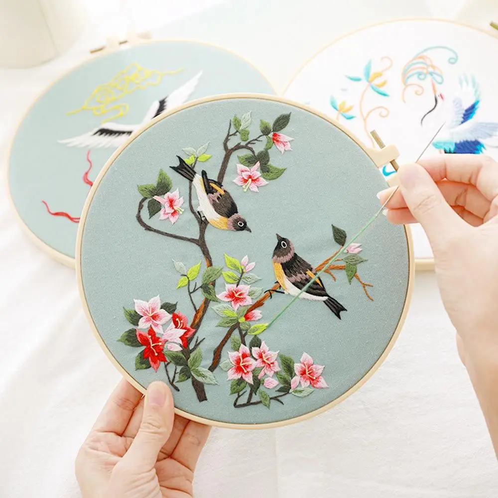 

Hot Flower Pattern Printed Embroidery Hoop Kit Cross Stitch Needlework Thread DIY Handmade Sewing Art Craft Painting Home Decor