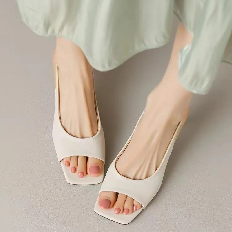 

Summer New Simple, Sexy, Comfortable High Heel Women's Shoes Square Toe with Fish Mouth Thin Heel Cool Women's Shoes
