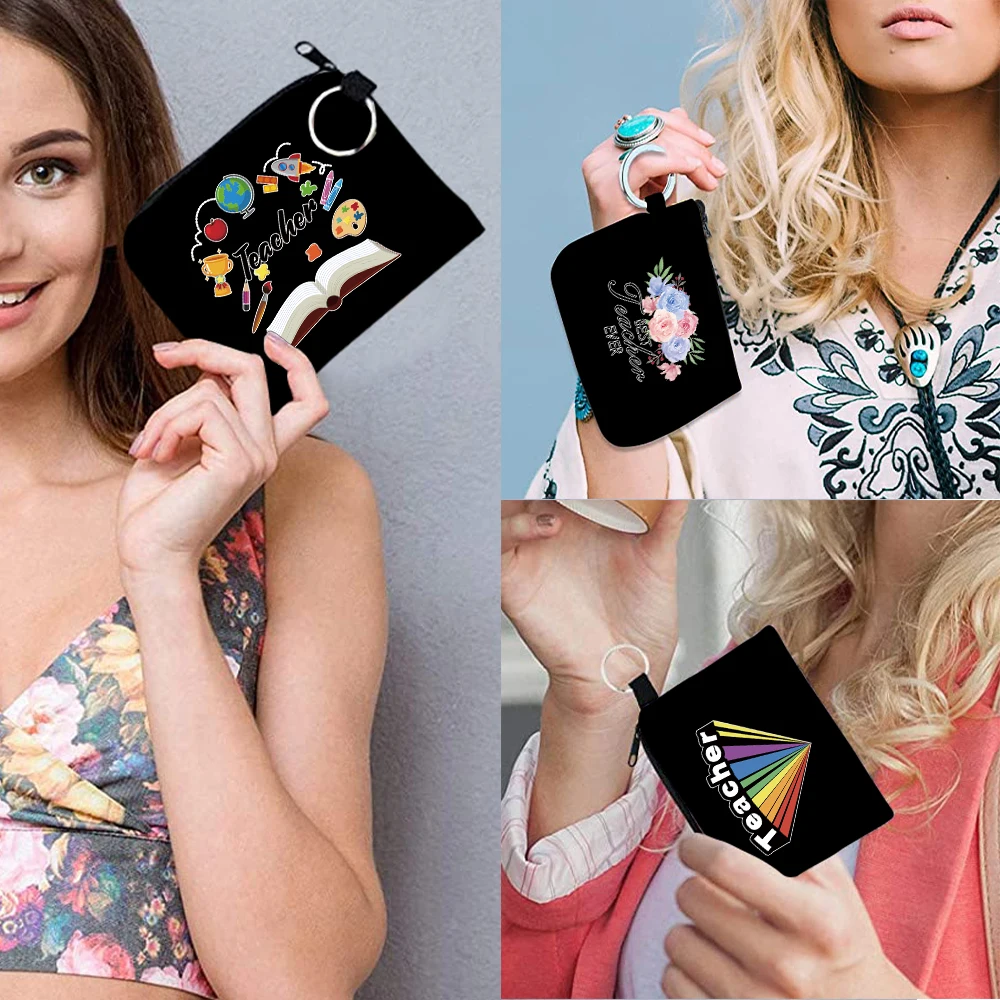 

Soft Canvas Coin Purses Small Pouch Money Bags Pocket Wallets Key Holder Case Mini Functional Zipper teach series organizer bag