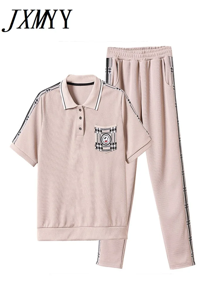 

JXMYY 2022 Fashion Casual Comfortable Suit New Autumn Two-Piece Short-Sleeved T-Shirt Women's Summer Loose Top