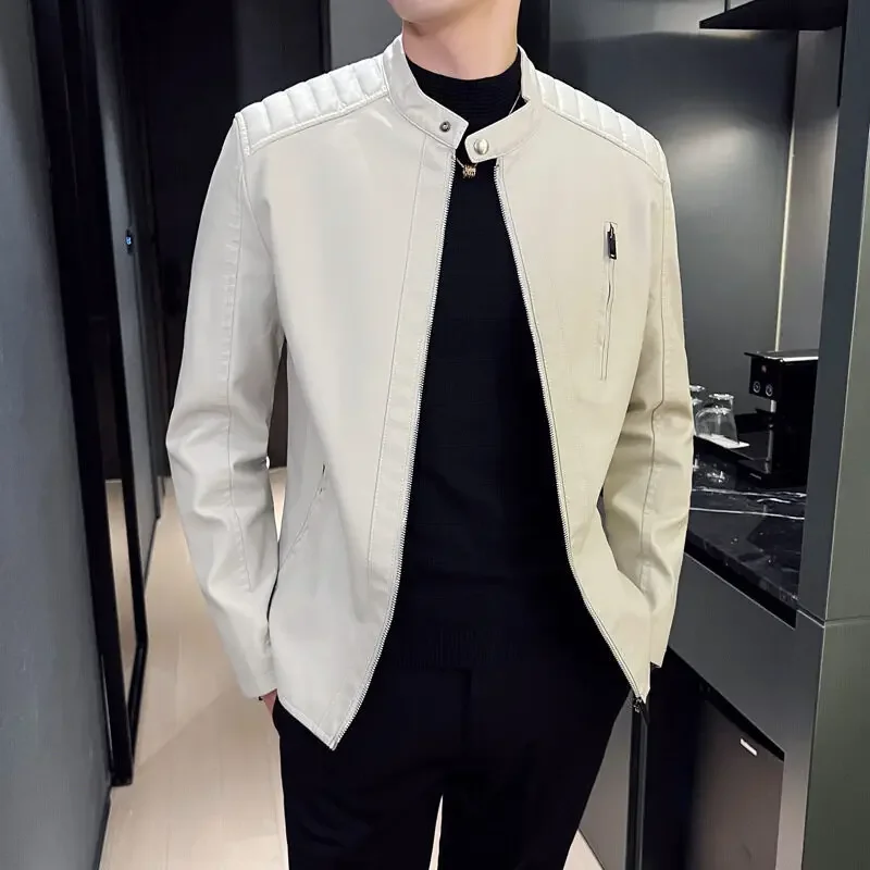 Мужская повседневная мотоциклетная куртка из искусственной кожи с длинными