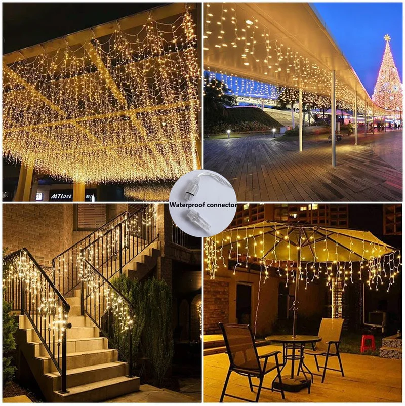 

3.5M-35M Christmas Lights Outdoor Led Icicle String Lights Droop 0.3-0.5m Street Garland Curtain Light on The Window New Year