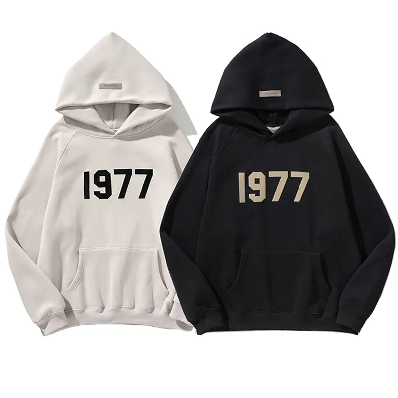 

New Oversized Men ESSENTIALS Hoodies High Quality 1977 Flocked 100% Cotton Sweatshirts Loose Couples Tops Fashion Hip Hop Hoodie