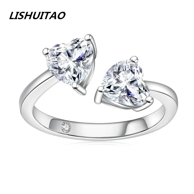 

Ювелирные изделия для женщин с покрытием 2 карат мусанит кольцо в виде сердца искусственное серебро романтическое обручальное кольцо с сер...