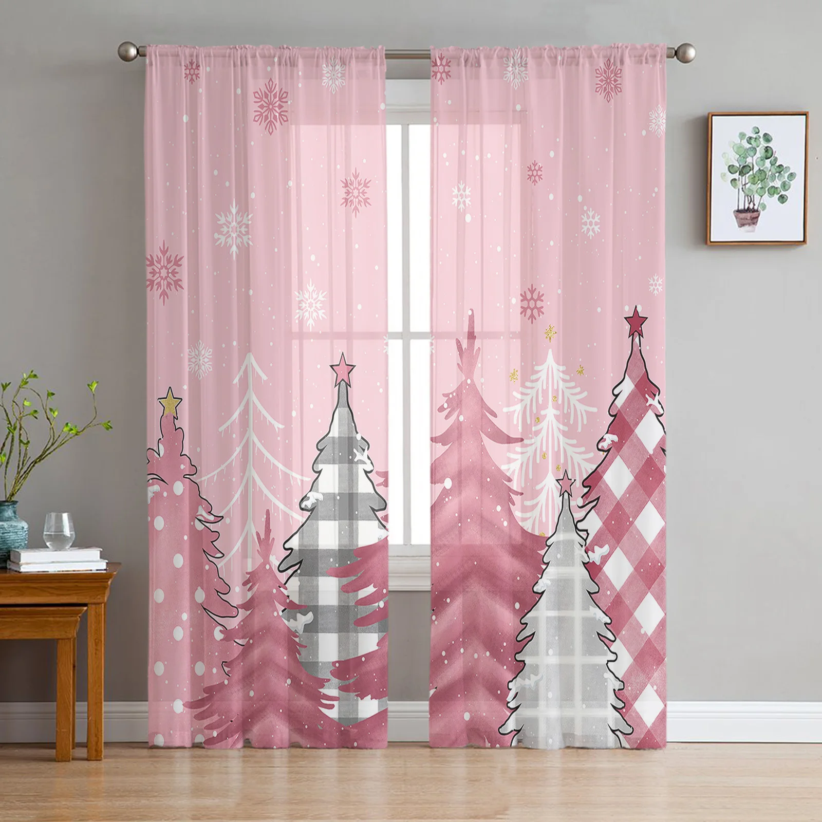 

Рождественская розовая Рождественская елка снежинка прозрачные шторы гостиная искусственная кухня вуаль оконные драпировки