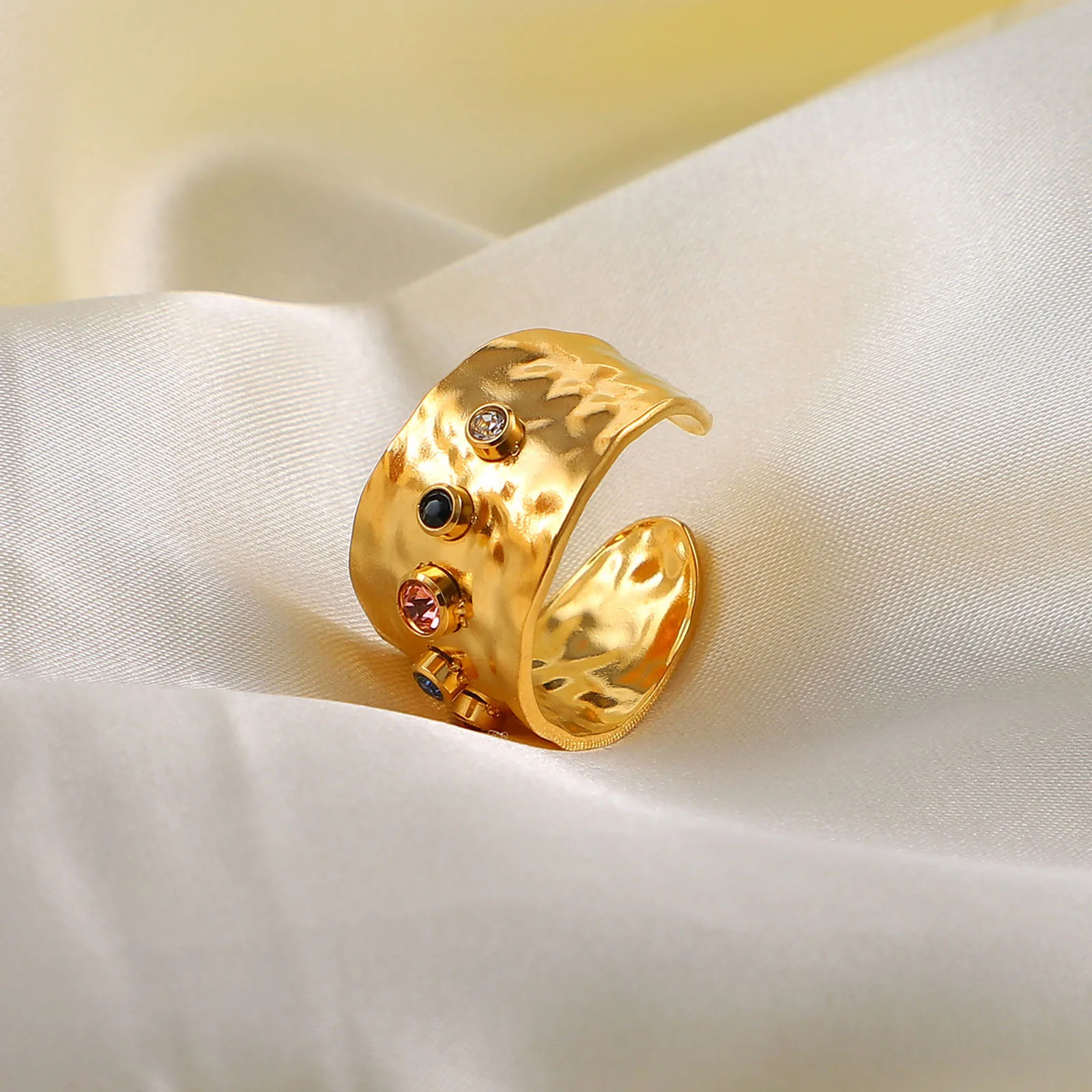 

Stainless Steel Open Adjustable Rings 18K Real Gold Plated Geometric Multicolour Cubic Zirconia 1 Piece