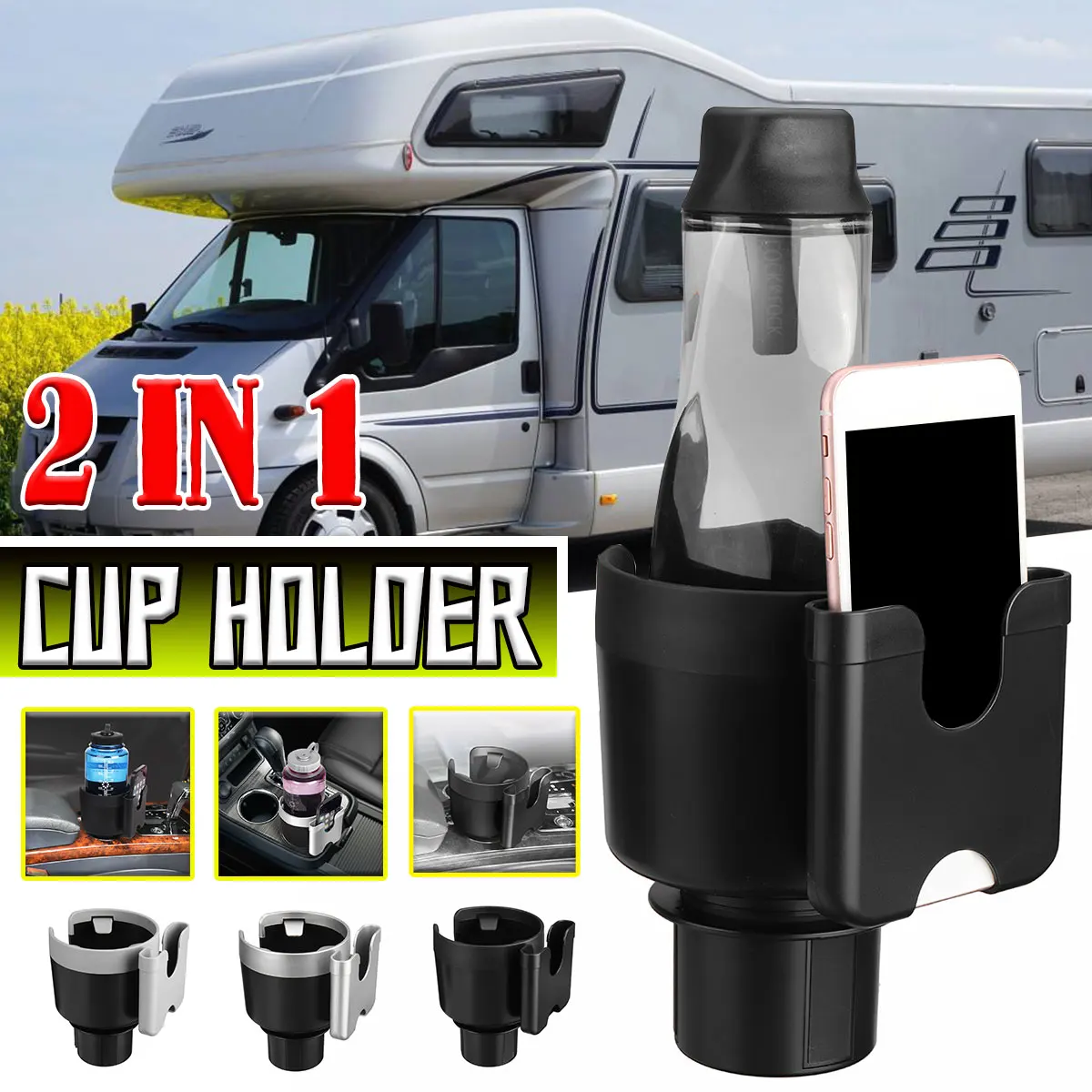 

2 In 1 Adjustable Car Cup Holder Expander Adapter Base Tray Car Phone Drink Cup Bottle Holder AUTO Car Stand Organizer