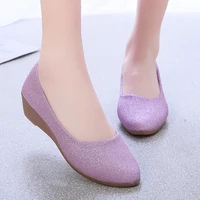 Rimocy Purple Wedges Pumps Women Shining Slip-on Soft Bottom Party Shoes Woman Light Sexy Pointed Toe Bling Shoes for Female