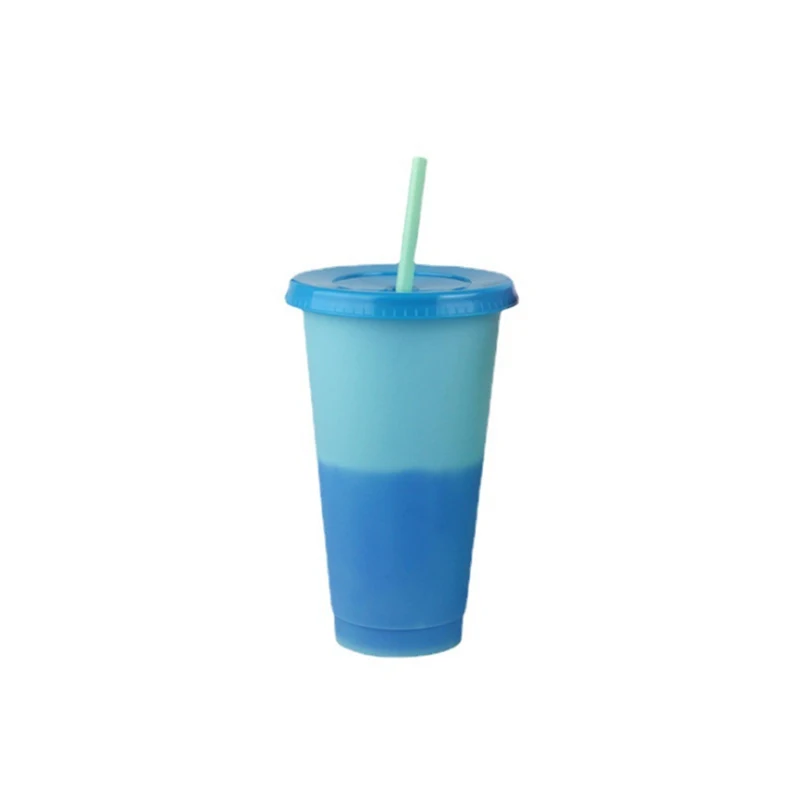 

710ml Temperature-Sensing Straw Color-Changing Cup Plastic Straw Sup PP Color-Changing Straw Water Cup