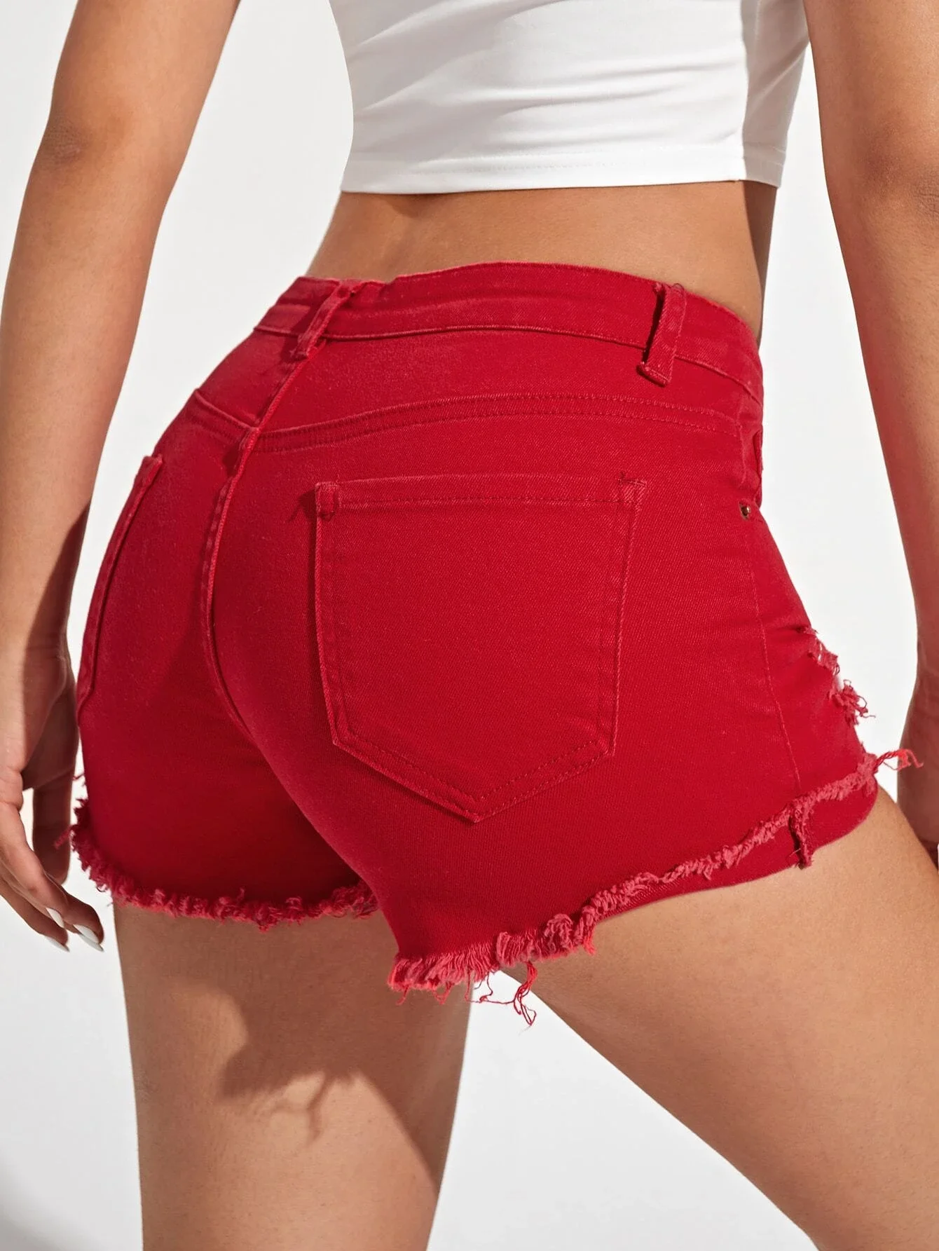

tops Raw Hem Ripped Denim Shorts
