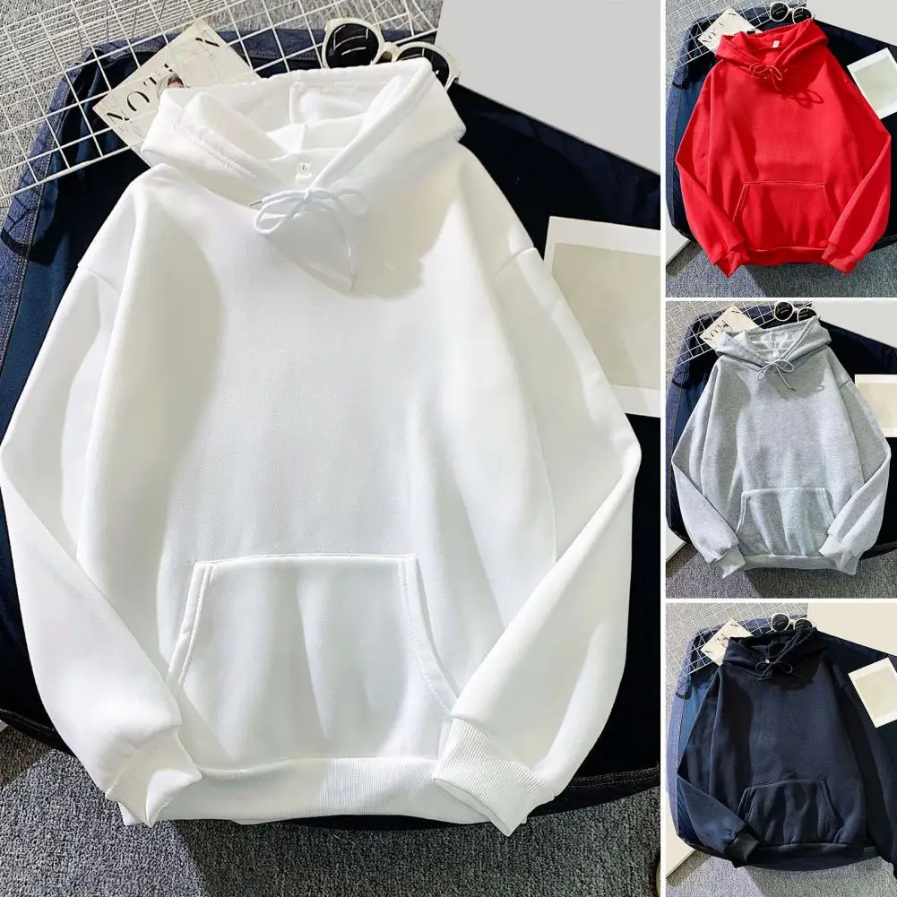 

Women Autumn Hoodie Loose Drawstring Solid Color Hooded Long Sleeves Casual Plush Big Patch Pocket Spring Hoodie Sweatshirt Pull