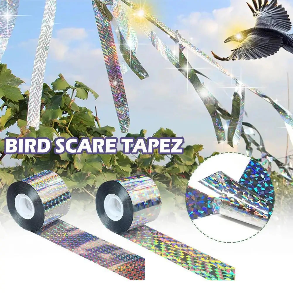

Bird Scare Tape Holographic Repellent Double Sided Repellent Fox Pigeons Scarecrow Ribbon Deterrent Flash Reflective Tape B Q6T5