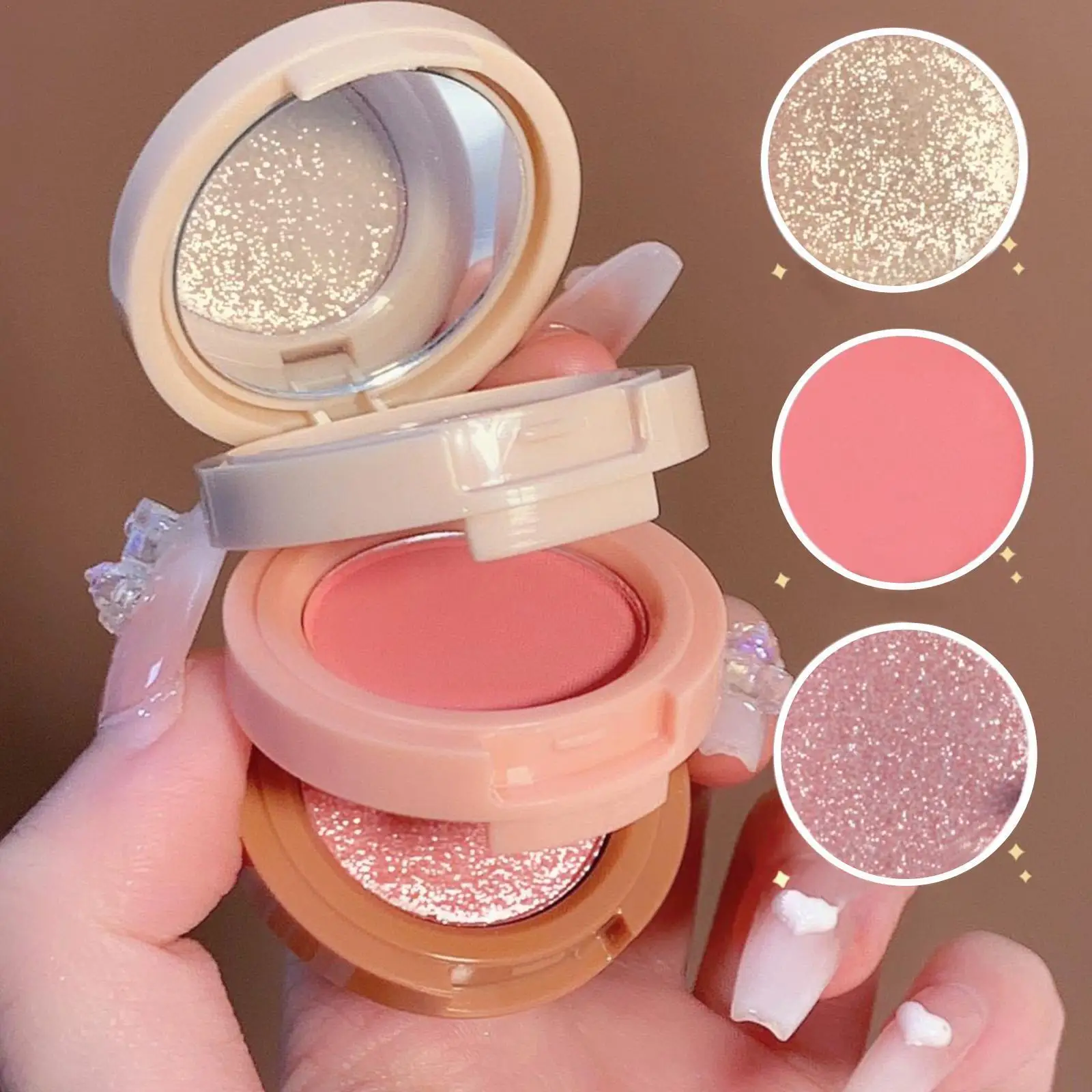 

3 In 1 Highlighter Powder Palette Contour Bronzer Glitter Blush Eyeshadow Korean Long-Lasting Cosmetic Shimmer Pearl Face M S2T0