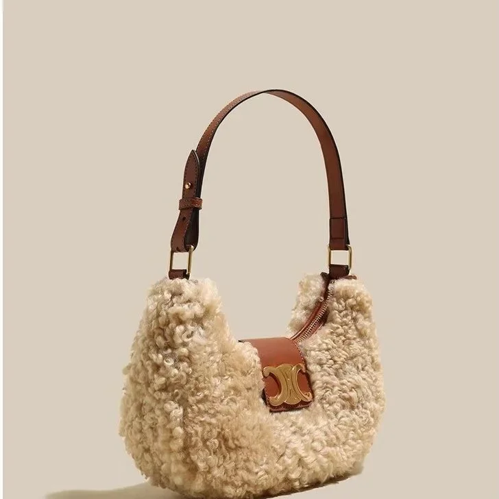 Новинка 2023 сумка для подмышек из овечьей шерсти женская через плечо зимняя