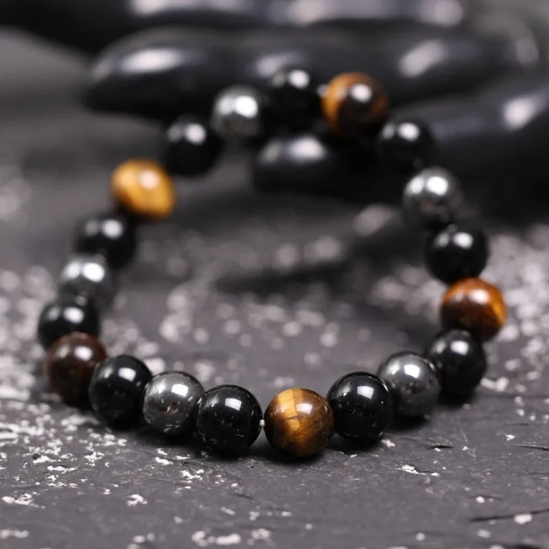 

2021 Fashion Natural Tiger Eye Stone Beads Yoga Bracelets Black Agate Elastic Beaded Bracelet Friendship Jewelry