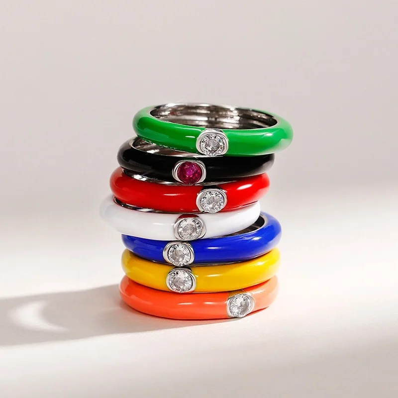 

Ins Style Enamel oil dripping rainbow ring women's European and American trendy index finger ring