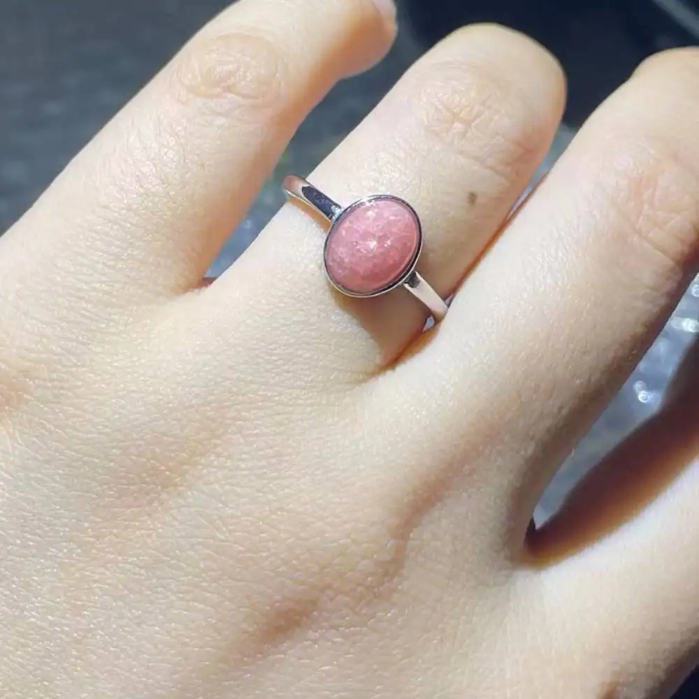 

925 sterling silver AKAC 100% natural rhodochrosite adjustable ring stone size approx7*9mm