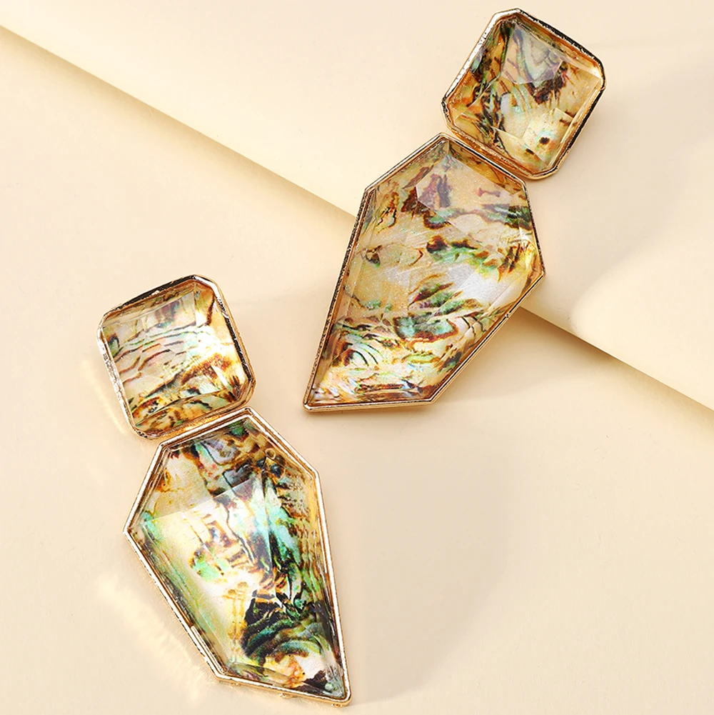 

Vintage Pastel Pattern Clear Pure Resin Big Hanging Dangle Earrings For Women 2022 Trend Ethnic Style Luxury Jewelry Accessories