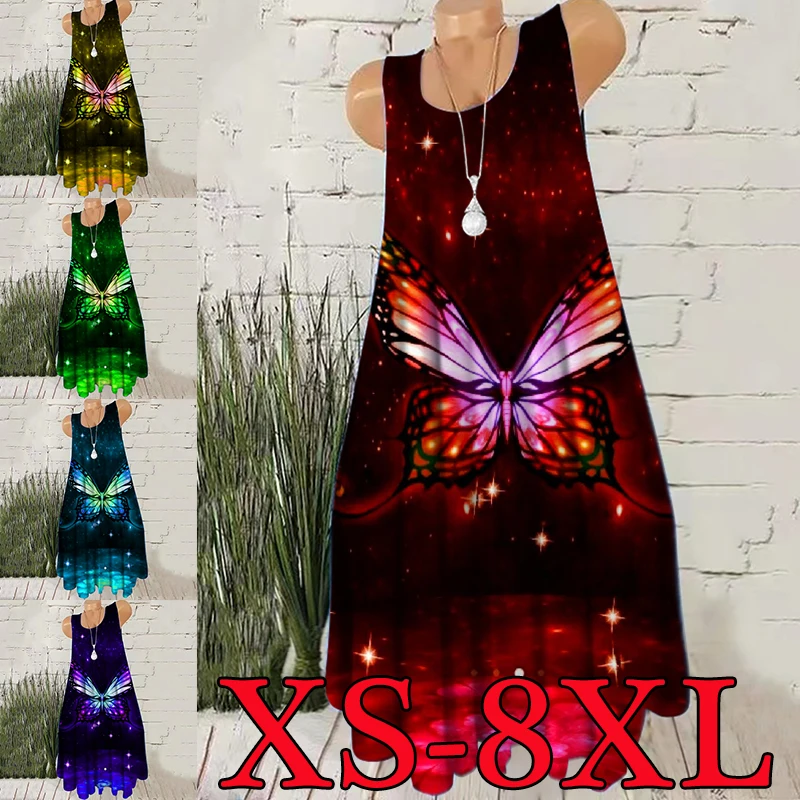 

2022 New Casual Women's Fashion O-Neck Sleeveless Dress XS-8XL