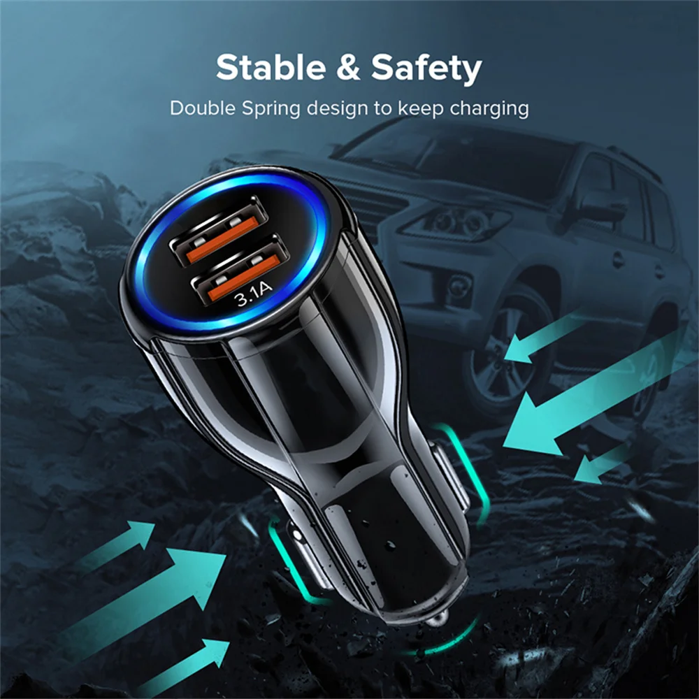 Автомобильное зарядное устройство 3 1 А двойной USB PD QC led кабель для быстрой