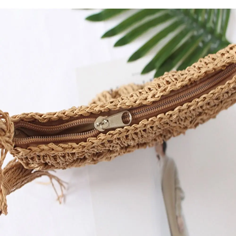 Полукруглая плетеная Сумка через плечо на молнии для женщин