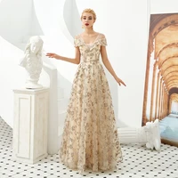 charming golden appliques a line women formal evening dress short sleeve floor length wedding party gowns lace up back