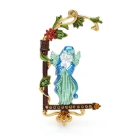 wulibaby enamel angel brooches for women unisex singing girl figure party office brooch pin gifts