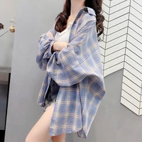 mid length plaid shirt womens retro hong kong style top 2022 new spring and autumn foreign style shirt coat fashionable jacket