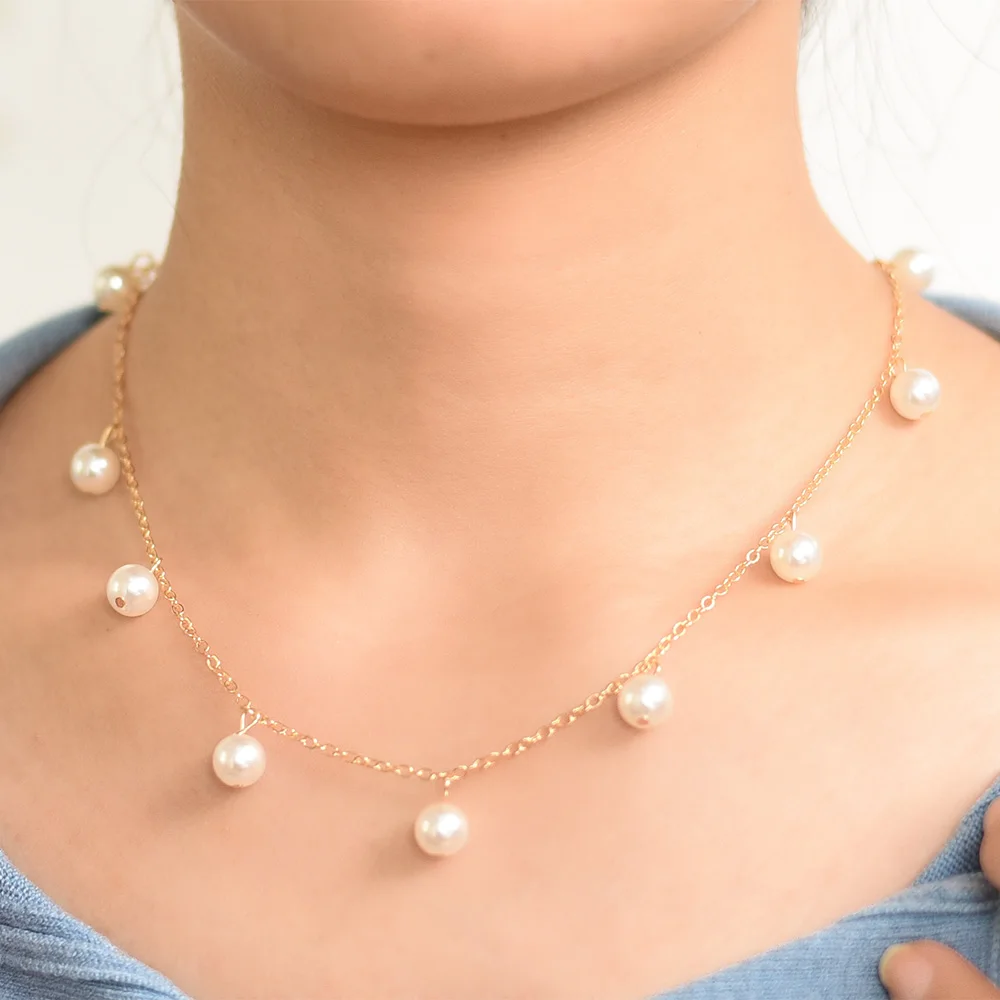 

Pearls Pendant Gold Chain Necklace For Women Necklaces Collar Chain Chokers Pearl Bead Necklace Wedding Dress Lady GirlJewelry