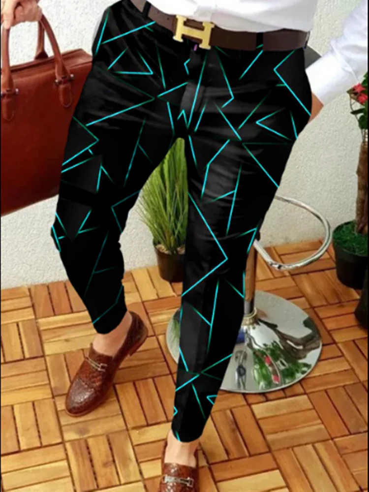 

High quality sweatpants blue line printed pattern pants slim mid waist casual joggers 2022 men fashion casual pants