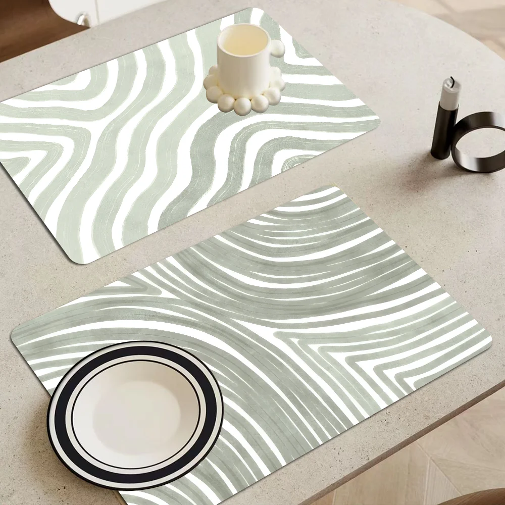 Nordic Modern Green Line Art Absorbent Drain Mat Countertop Dry Mats Printed Coffee Machine Draining Pad Kitchen Table Placemats