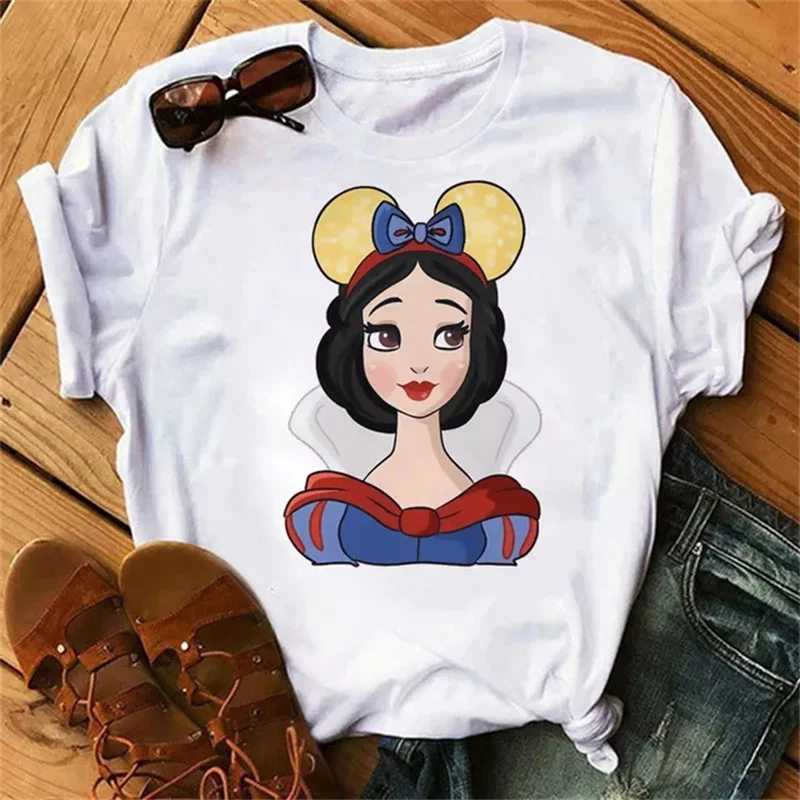 

Cartoon Print Female Grunge Ulzzang Tshirt Funny Tops Shirts Fashion Cute Girls Tee Beauty Disney Princess Women T Shirt