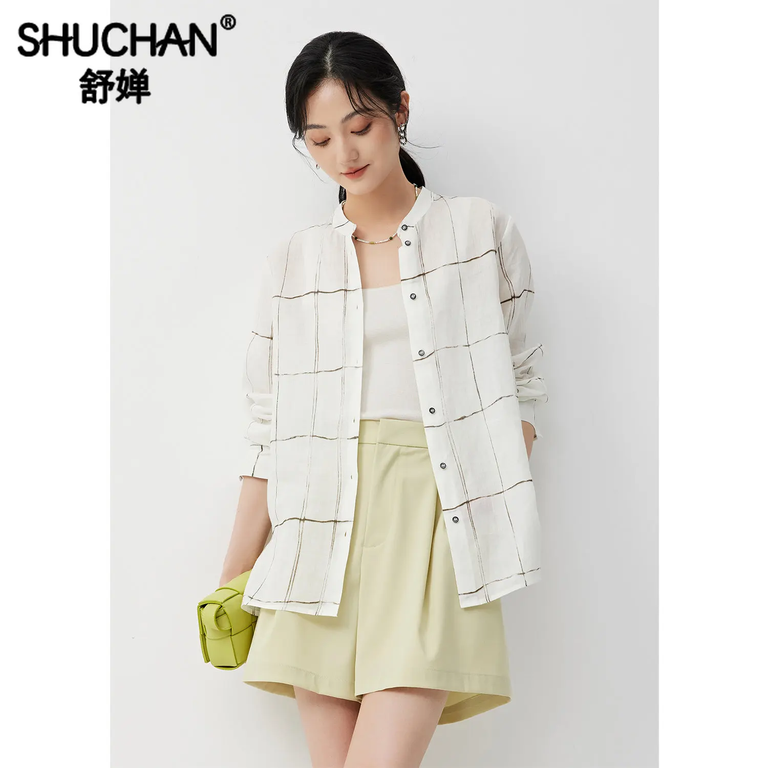 

Shuchan Plaid Blusas Mujer De Moda 2022 Verano Elegantes 100% Linen Womens Tops Thin (Summer) Loose Fit White Shirt Women