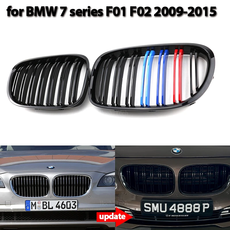 

2Pcs Car Style Gloss Black Front Kidney Double Slat Grill Grille for BMW 7 Series F01 F02 F03 F04 2009-15 Car Styling