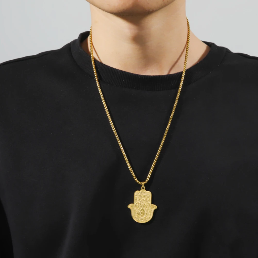 LIKGREAT Хамса ручная подвеска из нержавеющей стали ожерелье для мужчин удача Пальма