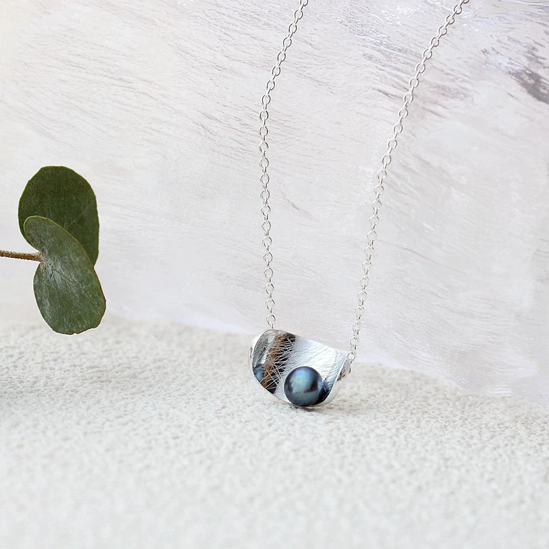 Пресноводного жемчуга 7 мм черный серебряная подвеска с жемчугом Ретро Стиль