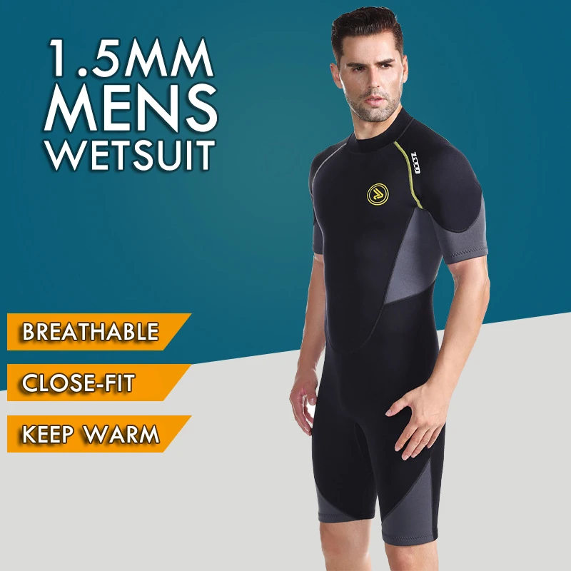 

Men New 1.5mm Neoprene Wetsuit Short Sleeve Scuba Diving Suit Snorkeling Spearfishing Swimsuit Surfing Sunproof One Piece Set