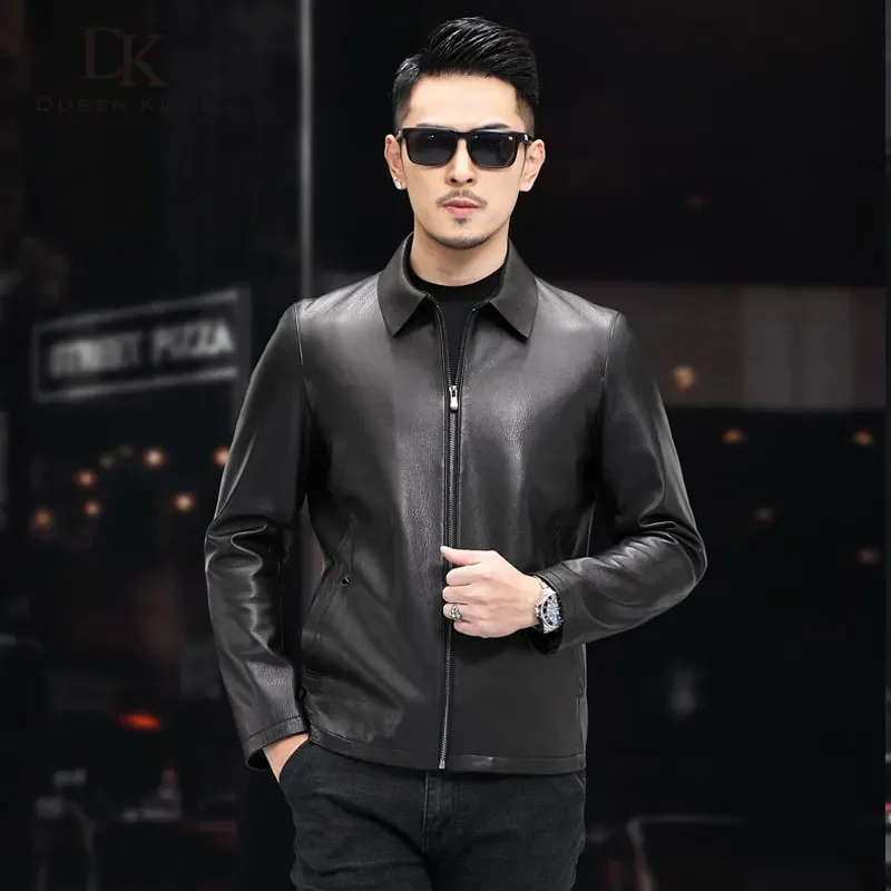 Мужская короткая куртка из натуральной козьей кожи с карманами